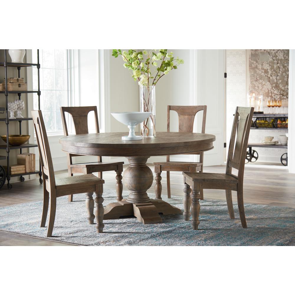 60-Inch Round Dining Table in Weathered Teak Finish, Belen Kox