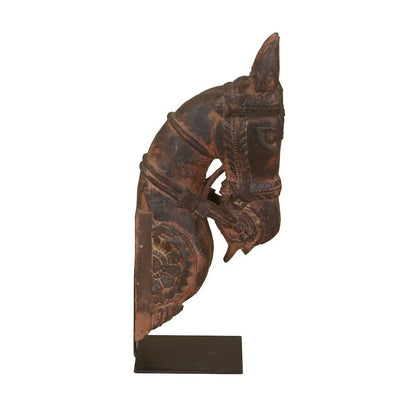 Curio Wooden Horse Head on Iron Stand