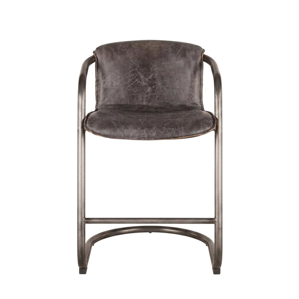 Leather Upholstered Counter Stool with Footrest,Bar Chairs, Brushed Nicel
