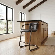 Leather Upholstered Counter Stool with Footrest,Bar Chairs, Brushed Nicel