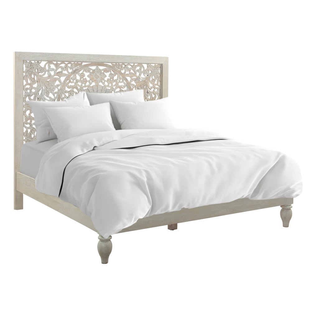Haveli King Bed in Carved Heirloom White