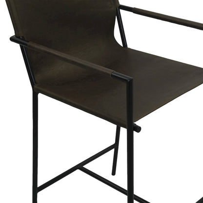 Sutton 20" Counter Armchair in Olive Green Leather and Iron