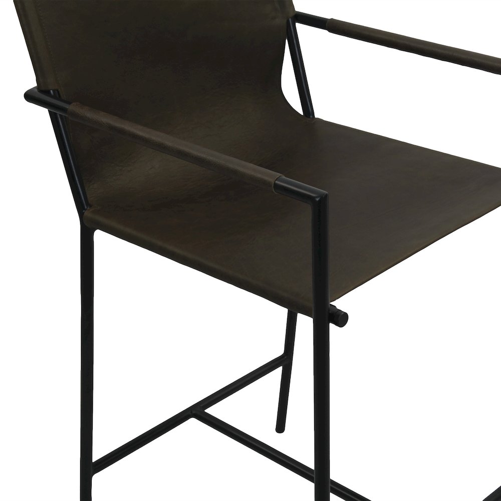 Sutton 20" Counter Armchair in Olive Green Leather and Iron