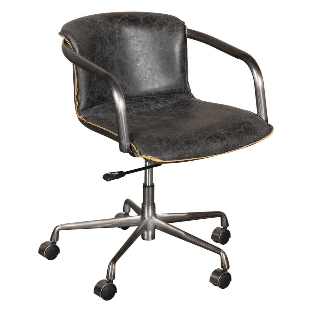 Chiavari Swivel Office Chair in Antique Ebony Leather and Antique Zinc