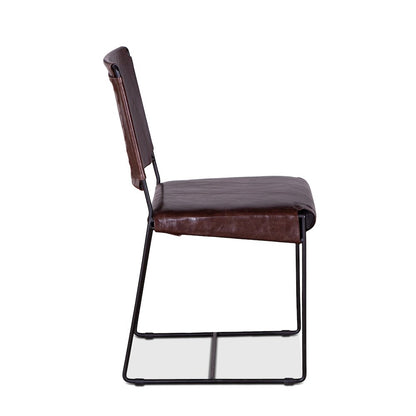 Melbourne Dining Chair in Chocolate Leather and Iron