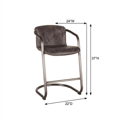 Leather Upholstered Counter Stool with Footrest,Bar Chairs, Brushed Nicel