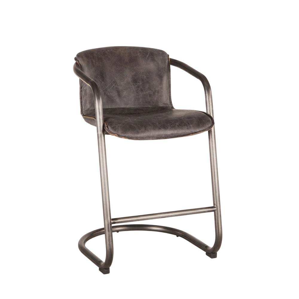 Leather Upholstered Counter Stool with Footrest,Bar Chairs, Brushed Nicel