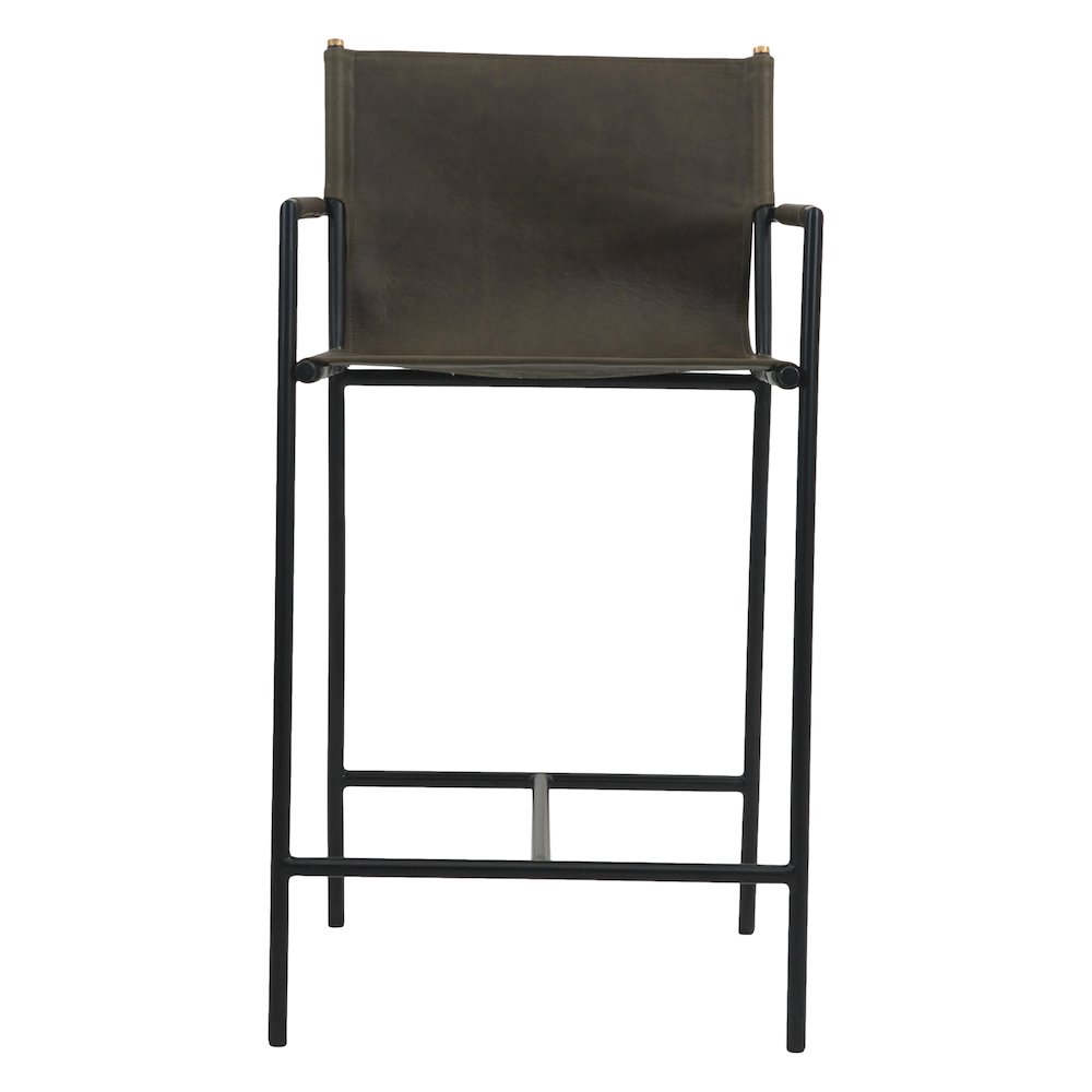 Sutton 20" Counter Armchair in Olive Green Leather and Iron