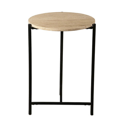 Charleston 18" Side Table in Travertine Stone and Iron