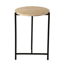 Charleston 18" Side Table in Travertine Stone and Iron