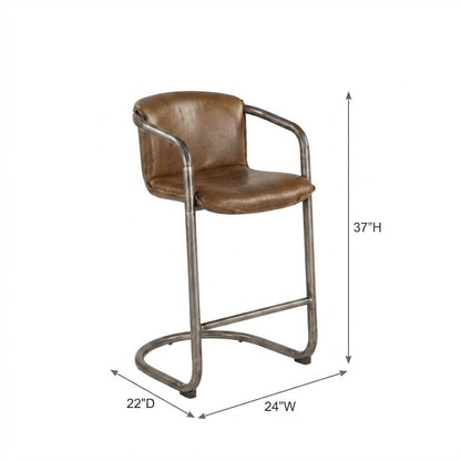 Leather Upholstered Counter Stool with Footrest, Bar Chair, Brushed Nickel