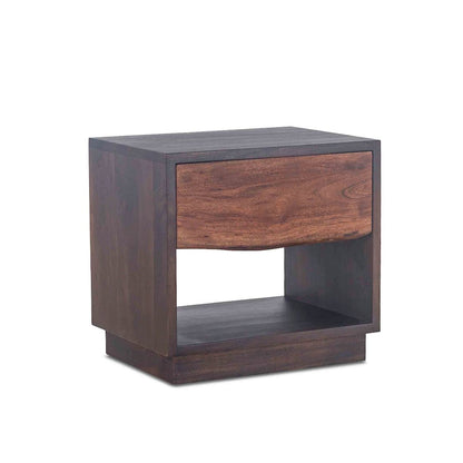 Acacia Wood Nightstand Chest with Open Shelf, Drawer, Iron Frame, Brown
