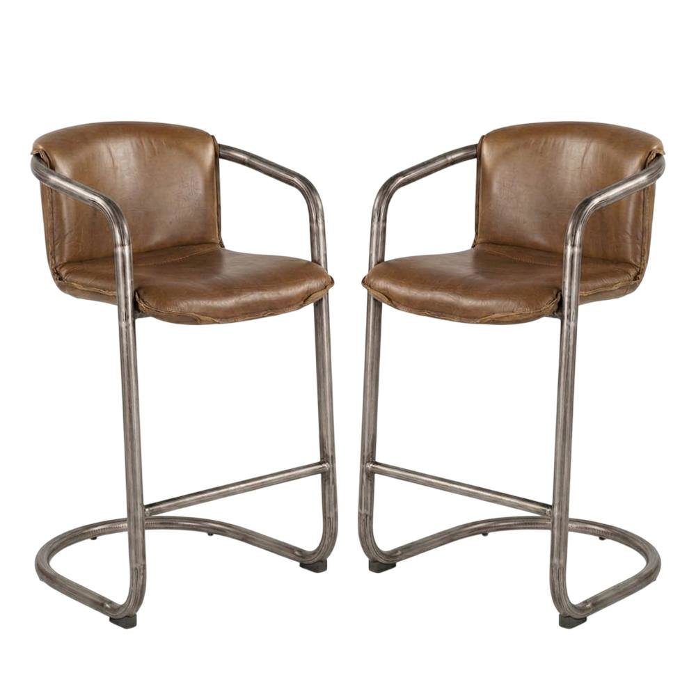 Leather Upholstered Counter Stool with Footrest, Bar Chair, Brushed Nickel