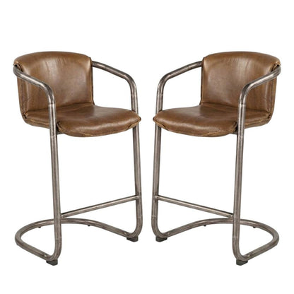 Leather Upholstered Counter Stool with Footrest, Bar Chair, Brushed Nickel