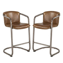 Leather Upholstered Counter Stool with Footrest, Bar Chair, Brushed Nickel