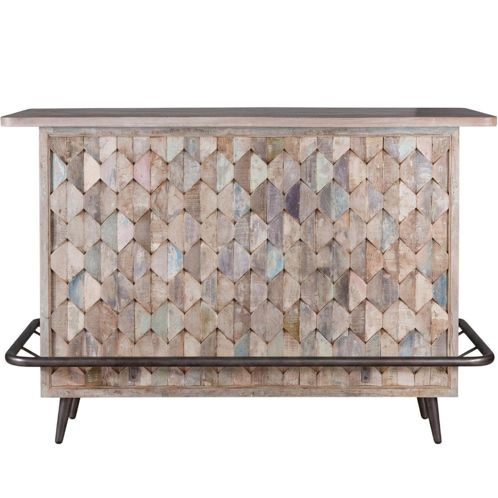 Reclaimed Wood Home Bar Cabinet with Drawers, Vintage Teal