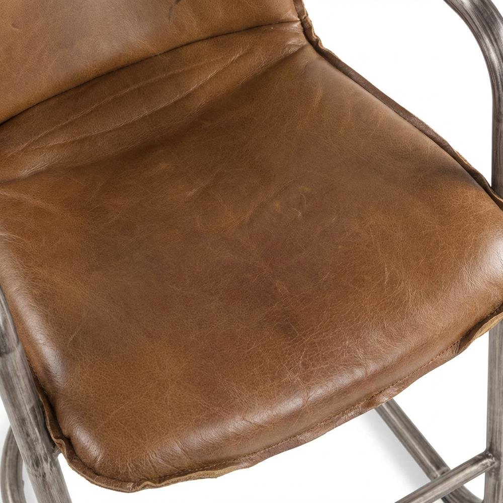 Leather Upholstered Counter Stool with Footrest, Bar Chair, Brushed Nickel