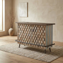 Reclaimed Wood Home Bar Cabinet with Drawers, Vintage Teal