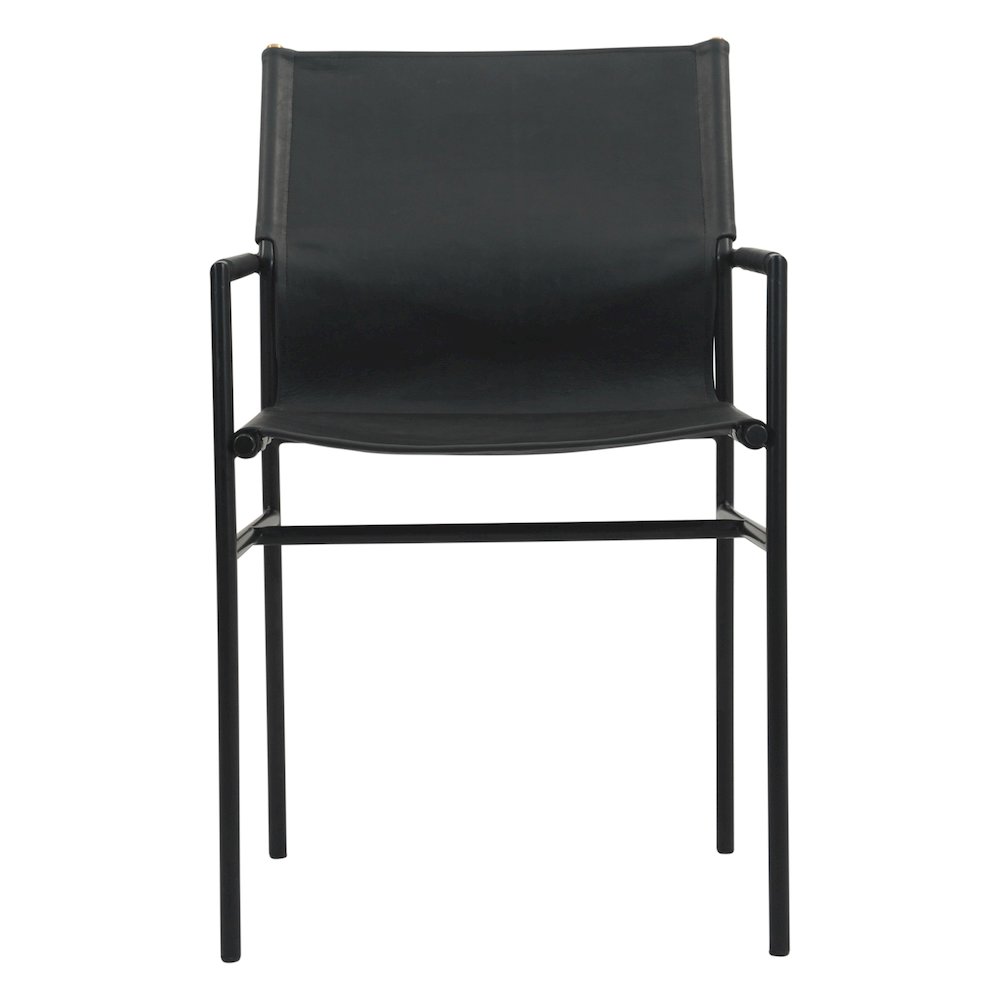 Sutton 20" Dining Armchair in Black Leather and Iron