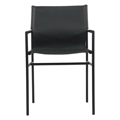 Sutton 20" Dining Armchair in Black Leather and Iron