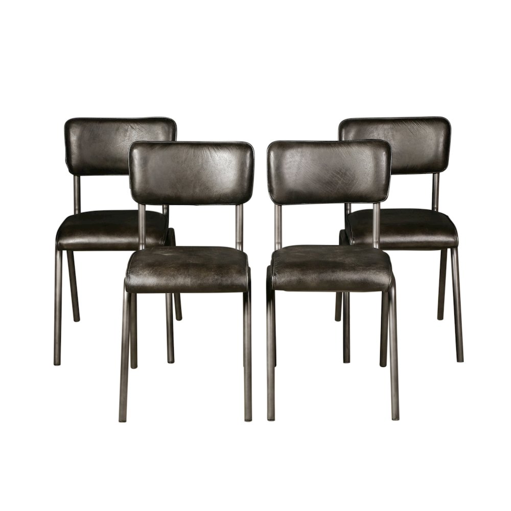 William Dining Chair in Ebony Leather and Iron