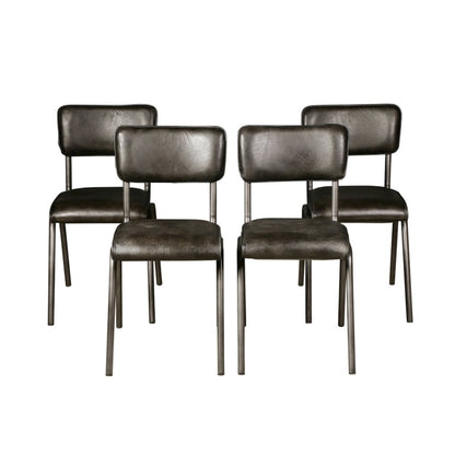 William Dining Chair in Ebony Leather and Iron