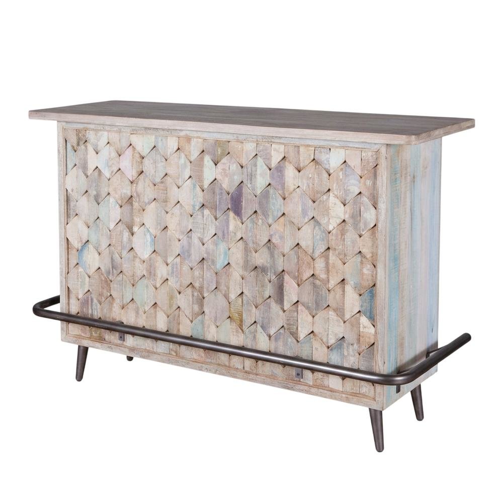 Reclaimed Wood Home Bar Cabinet with Drawers, Vintage Teal