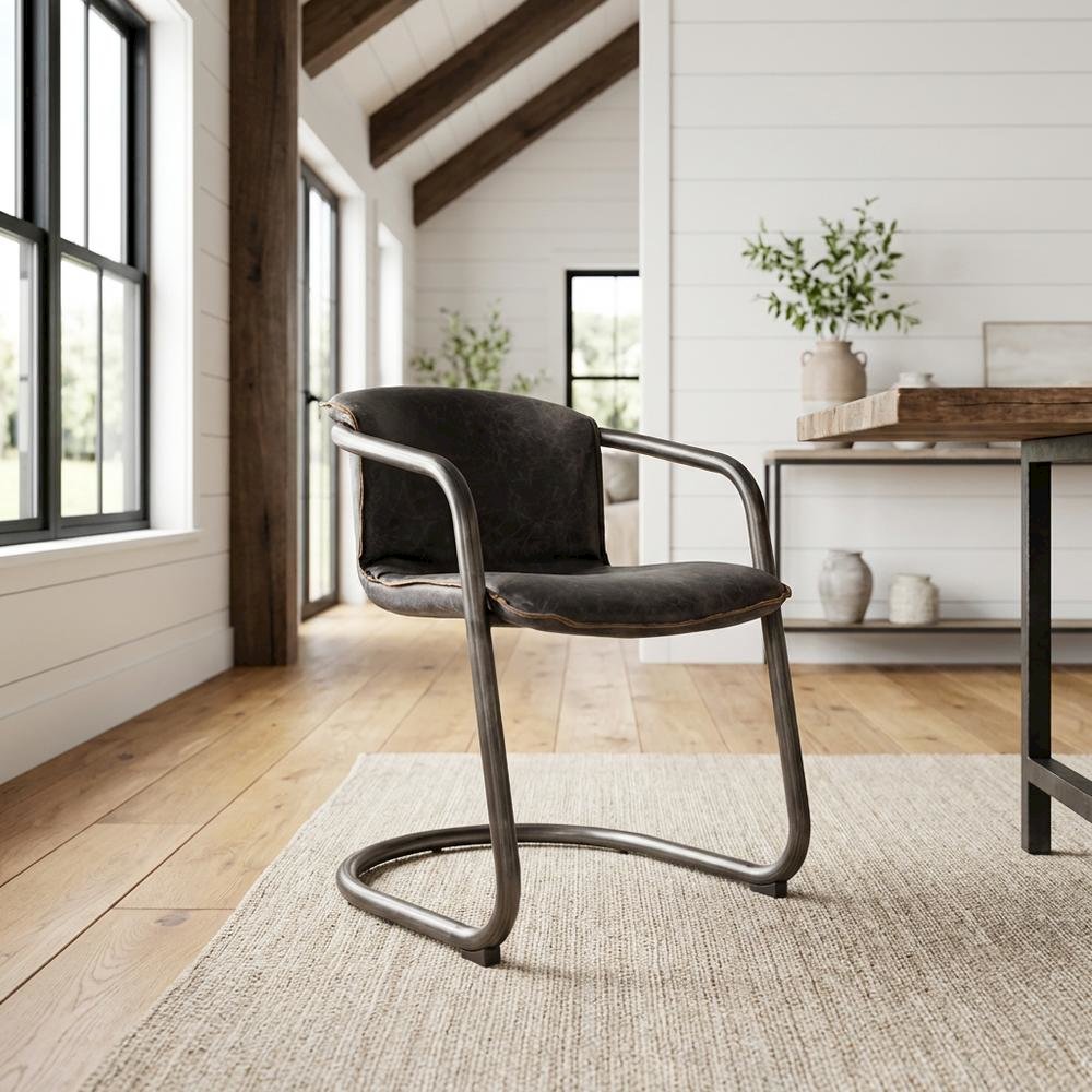 Leather Upholstered Dining Chair, Distressed Accent Chair for Dining Room,Black
