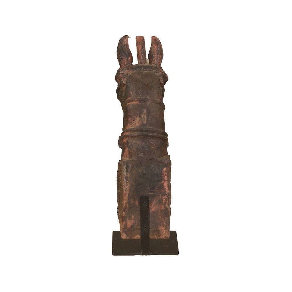 Curio Wooden Horse Head on Iron Stand