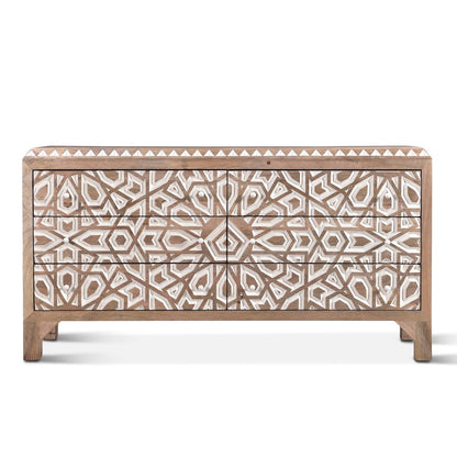 Haveli Dresser 61in Carved, Natural White