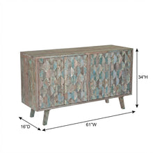 Hexagonal Wood Sideboard with 2 Shelves, Vintage Teal TV Stand for Living Room