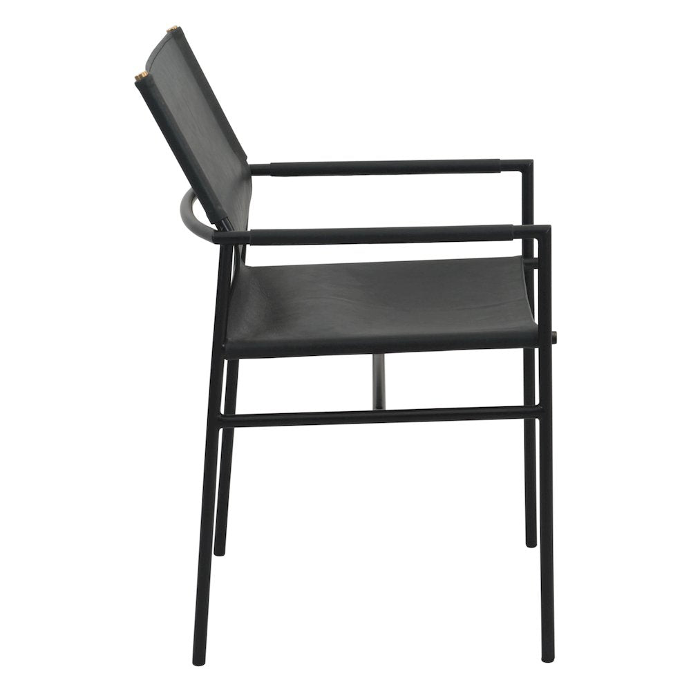 Sutton 20" Dining Armchair in Black Leather and Iron