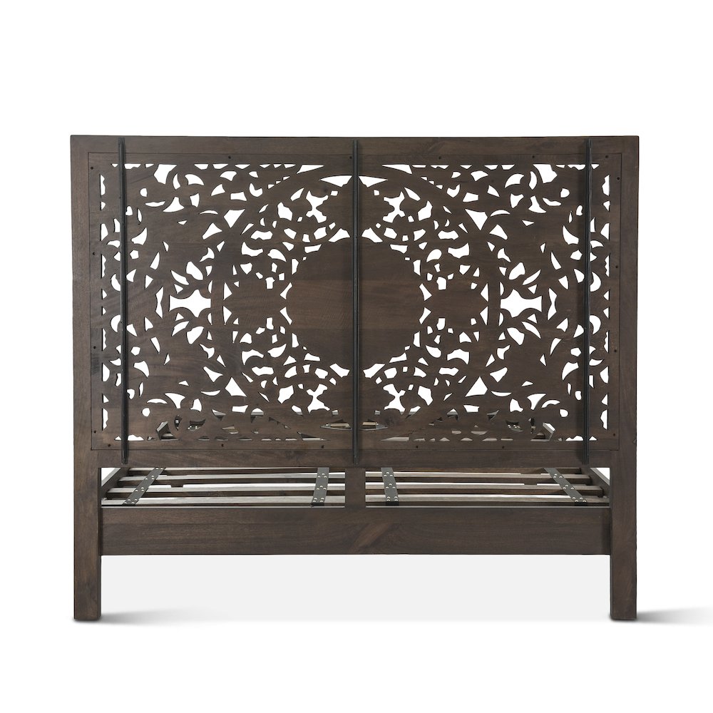 Haveli Carved King Bed in Vintage Brown
