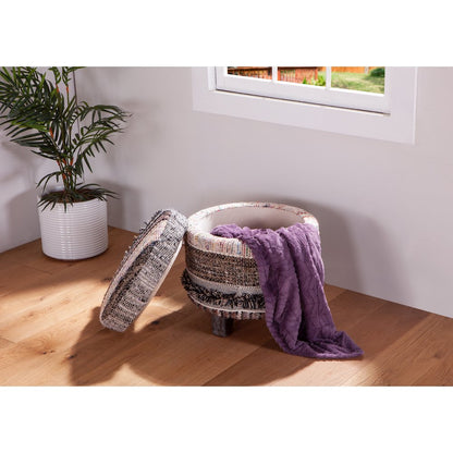Algiers Storage Stool in Moroccan Fluffy Black Fabric