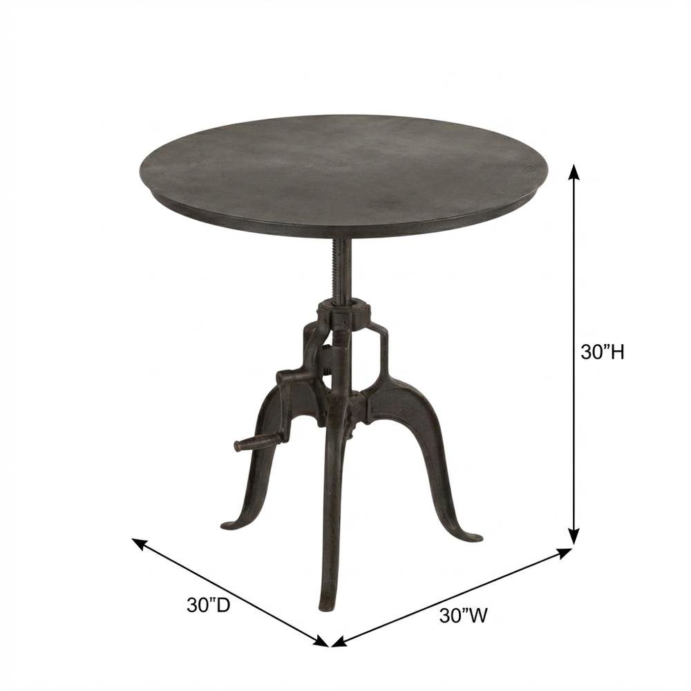 30 Inch Adjustable Height Crank Side Table, Industrial End Table, Matte Black