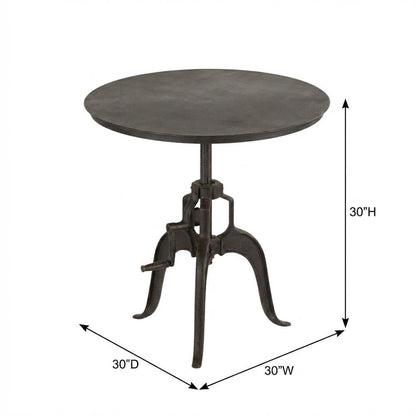 30 Inch Adjustable Height Crank Side Table, Industrial End Table, Matte Black