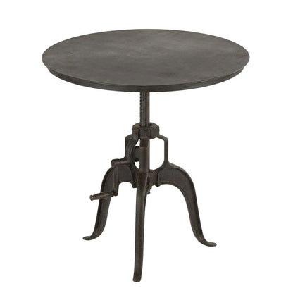 30 Inch Adjustable Height Crank Side Table, Industrial End Table, Matte Black
