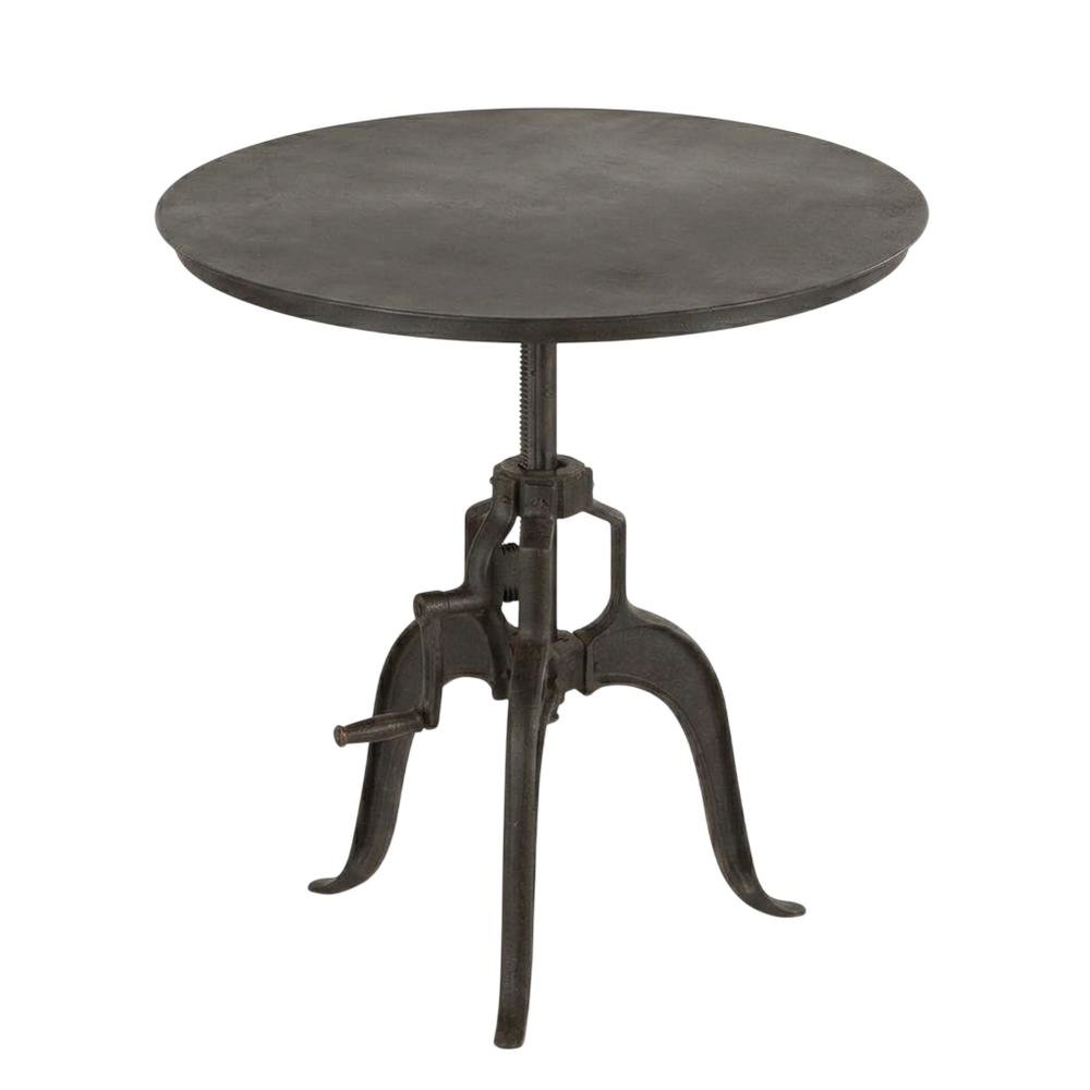 30 Inch Adjustable Height Crank Side Table, Industrial End Table, Matte Black
