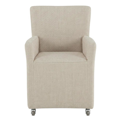 Linen Upholstered Wheeled Armchair, Modern Accent Chair for Living Room ,Beige