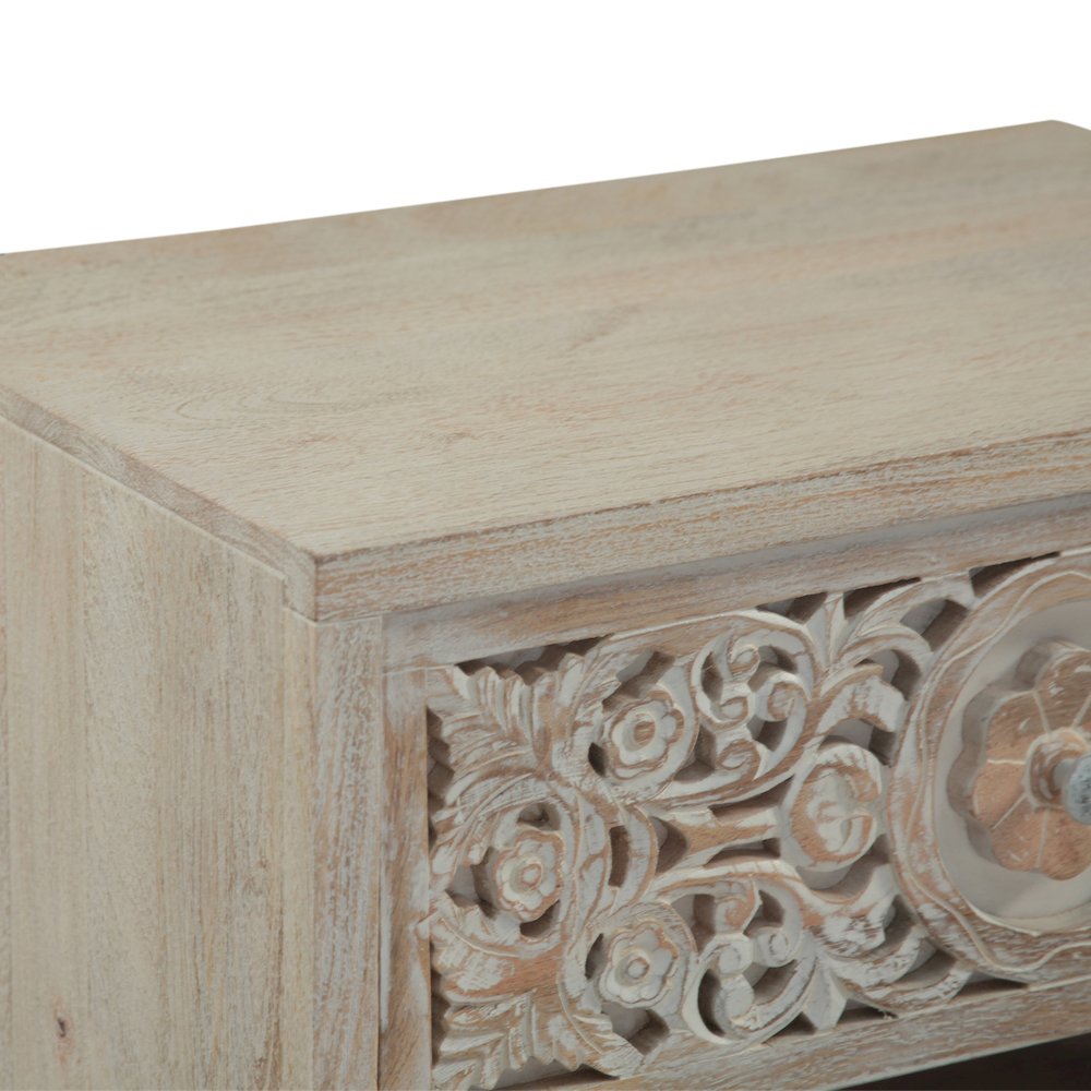 Haveli 26" Plinth Base Nightstand in Carved Heirloom White