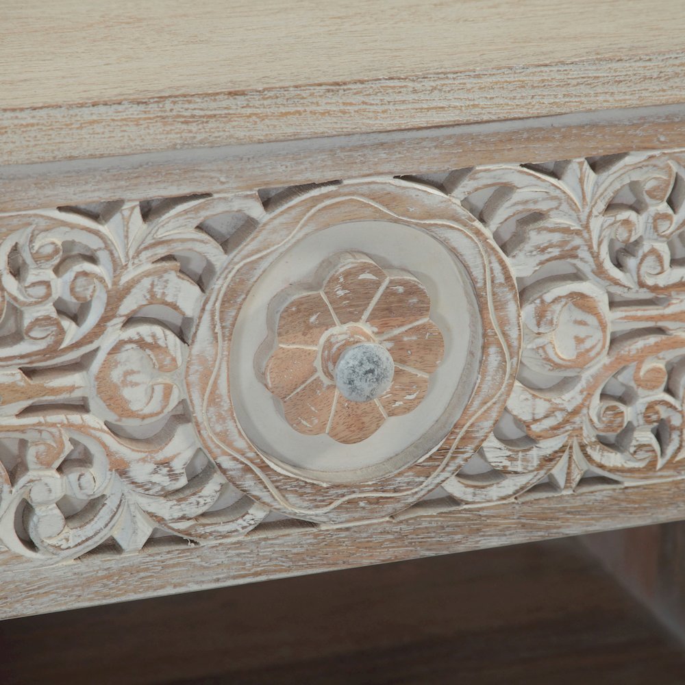 Haveli 26" Plinth Base Nightstand in Carved Heirloom White