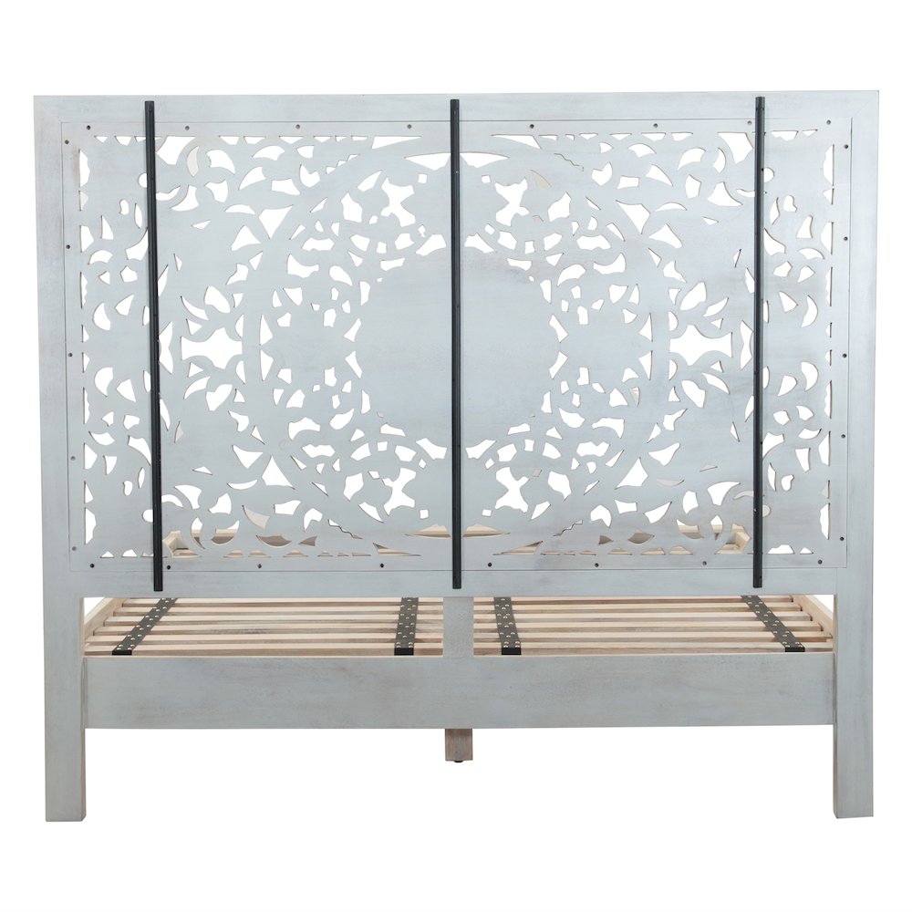Haveli Queen Bed in Hand Carved Heirloom White