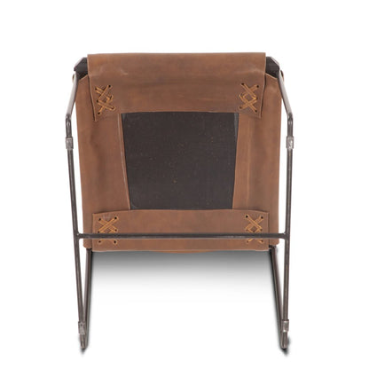 Melbourne Dining Chair in Brown Buffalo Leather and Iron
