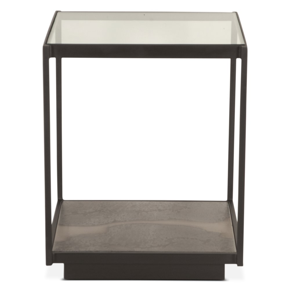 St. George 18" Side Table with Glass Top in Oxidized Black