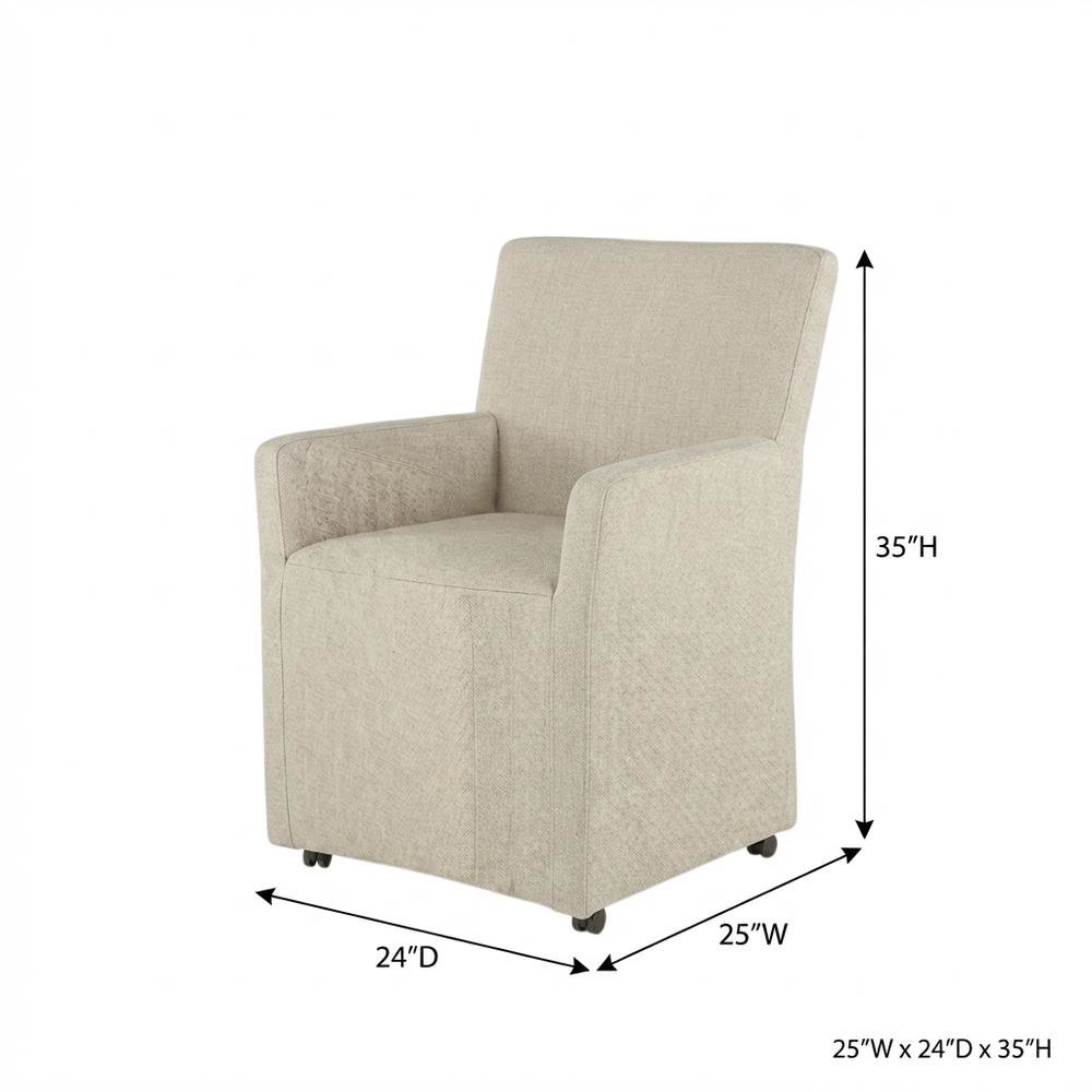Linen Upholstered Wheeled Armchair, Modern Accent Chair for Living Room ,Beige