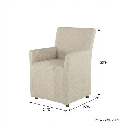 Linen Upholstered Wheeled Armchair, Modern Accent Chair for Living Room ,Beige