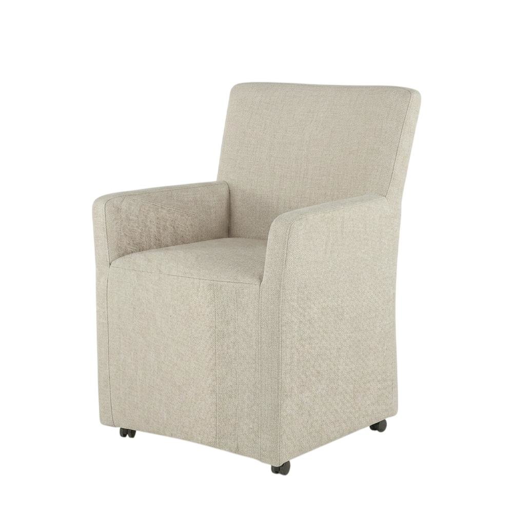 Linen Upholstered Wheeled Armchair, Modern Accent Chair for Living Room ,Beige