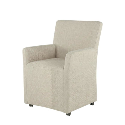 Linen Upholstered Wheeled Armchair, Modern Accent Chair for Living Room ,Beige