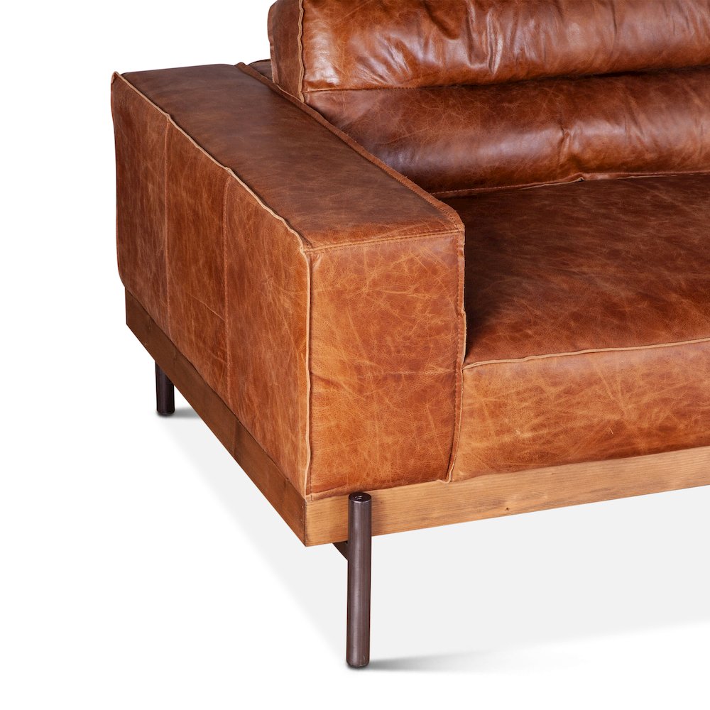 Chiavari Modern Leather Sofa in Vintage Cognac