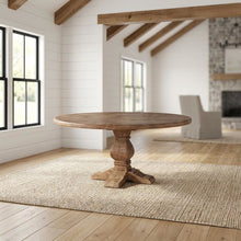 54 Inch Round Wood Dining Table, Solid Pedestal Kitchen Table, Antique Oak